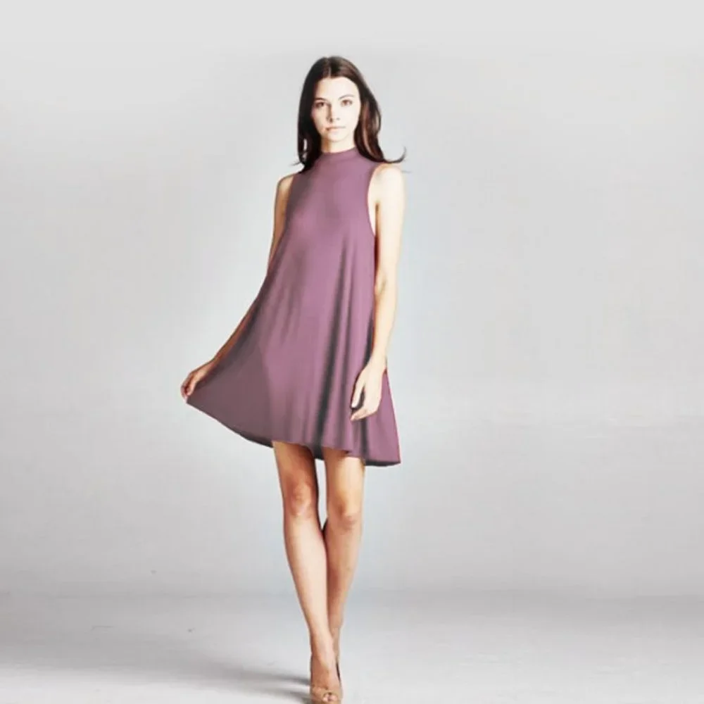 Contemporary Casual Sleeveless Mock-neck Shift Dress